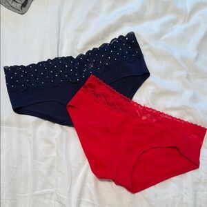 NWT- Victoria’s Secret - Red and Navy Lace Trim Brief